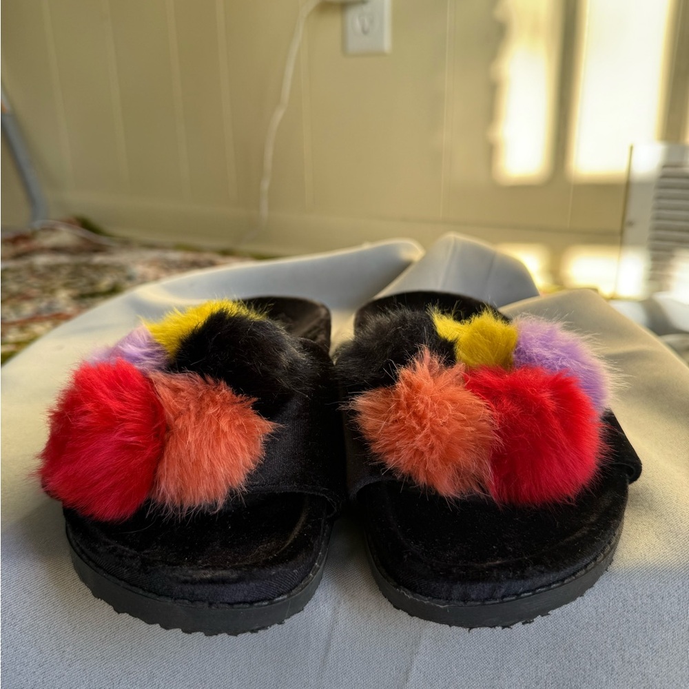Zara colorful fluffy slides